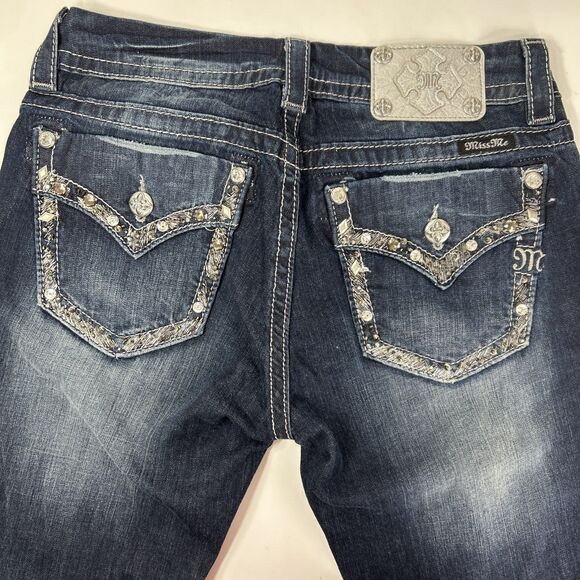 Miss Me Denim - Miss Me Y2K Jeans Ankle Skinny Sz 29 Dark Wash Denim Embellished Distressed